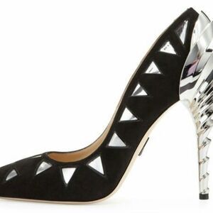 Paul Andrew Chrysler building heels chrome shell layered  shoes triangle pumps